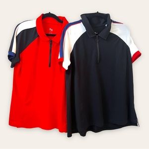 ADDITION ELLE - Nola Ladies Zippered Collar Golf Workout Shirts - Black & Red